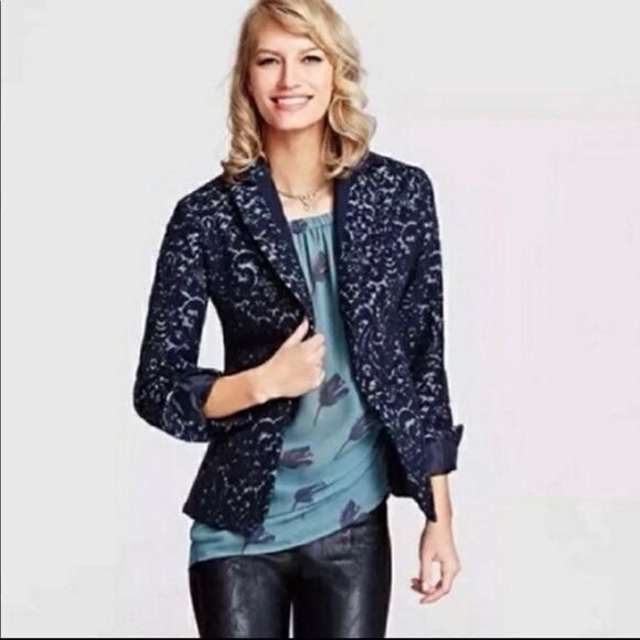 Cabi midnight blue jacquard blazer sz 12 - Picture 1 of 8
